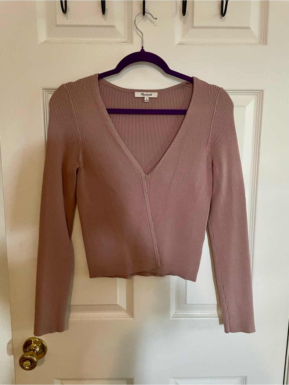 Madewell Dusty Mauve Ribbed V-Neck Button-Front Sweater